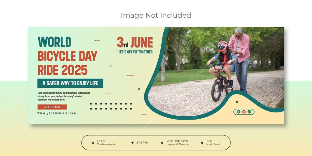 Premium Vector World bicycle day ride 2025 post or web banner
