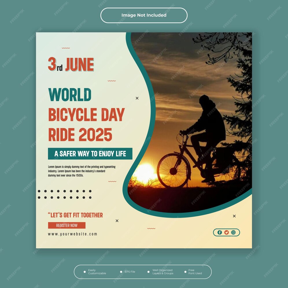 Premium Vector World bicycle day ride 2025 social media post banner