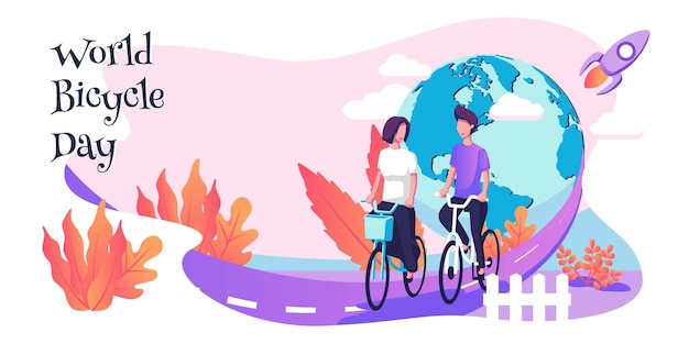 Disegno dell'illustrazione piana di vettore della giornata mondiale della bicicletta