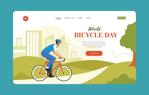 ベクトル web テンプレートまたはプレゼンテーション カバーの世界自転車デー ランディング ページ概念ベクトル図