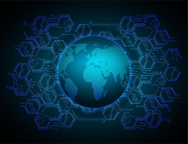 Вектор Мировая двоичная плата будущих технологий синий hud концепция кибербезопасности фон