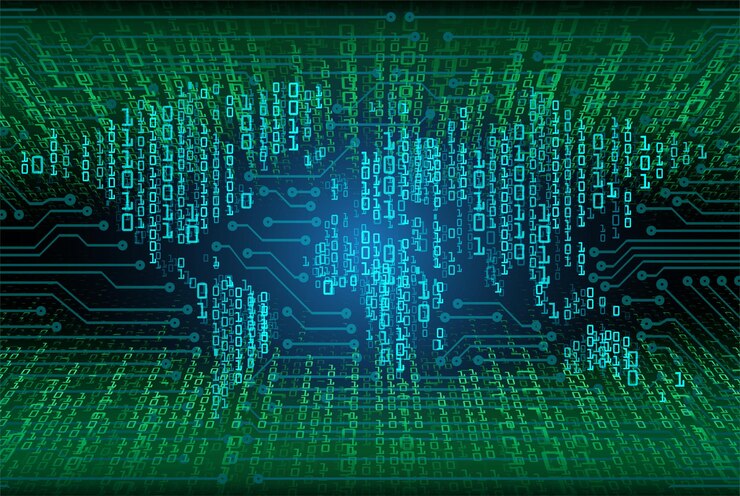 Vector world binary circuit board future technology, blue hud cyber security concept background