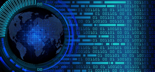 Mondo circuito binario tecnologia futura blue hud concetto di sicurezza informatica background