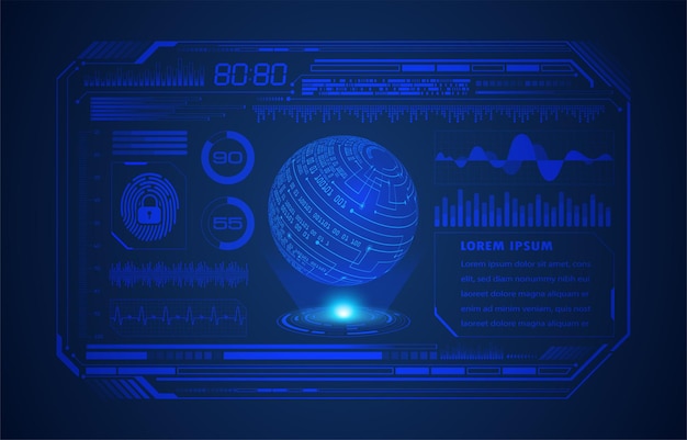Вектор Всемирная бинарная схема будущей технологии blue hud концепция кибербезопасности фон