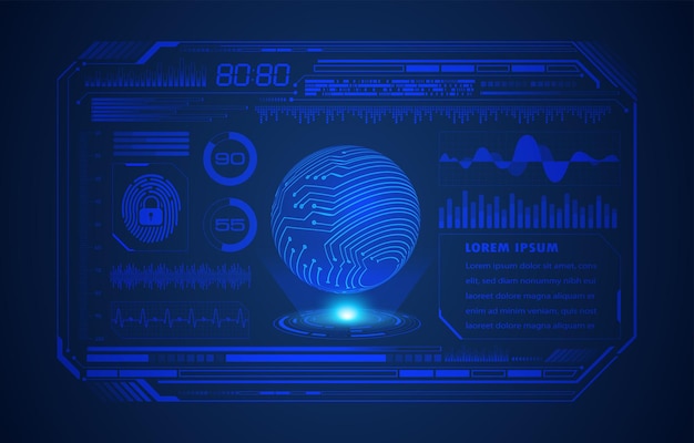 Vector world binary circuit board future technology blue hud cyber security concept background