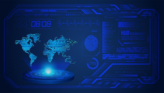 Мировая двоичная плата будущего технологии синий hud концепция кибербезопасности фон