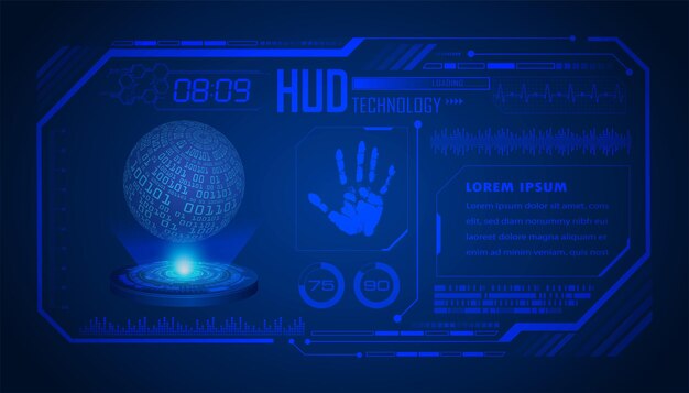 Vector world binary circuit board future technology blue hud cyber security concept background