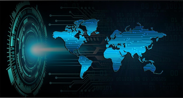 Всемирная бинарная схема будущей технологии Blue HUD концепция кибербезопасности фон