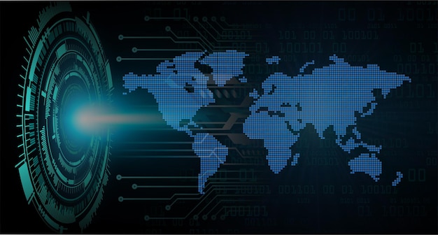세계 바이너리 회로 보드 미래 기술 블루 허드 사이버 보안 개념 배경