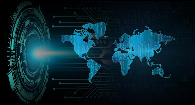 Всемирная бинарная схема будущей технологии Blue HUD концепция кибербезопасности фон