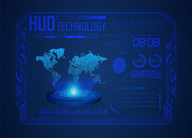 Vector world binary circuit board future technology blue hud cyber security concept background