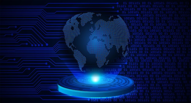 Всемирная бинарная схема будущей технологии Blue HUD концепция кибербезопасности фон