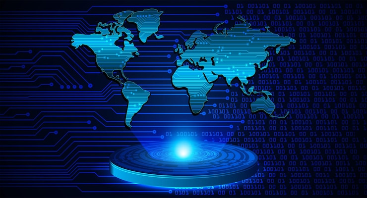 Vector world binary circuit board future technology blue hud cyber security concept background