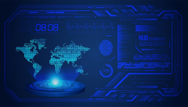 Мировая двоичная плата будущего технологии синий hud концепция кибербезопасности фон