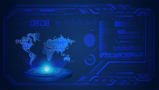 Мировая двоичная плата будущего технологии синий hud концепция кибербезопасности фон