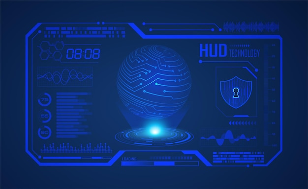 세계 이진 회로 기판 미래 기술 블루 hud 사이버 보안 개념 배경