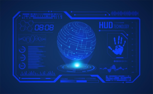 Vettore mondo circuito binario tecnologia futura blue hud concetto di sicurezza informatica background