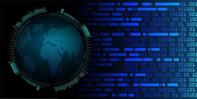 Мировая двоичная плата будущих технологий, синий фон концепции кибербезопасности hud