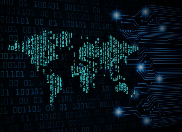 World binary circuit board future technology, blue hud cyber security concept background