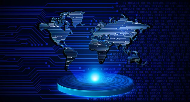 World binary circuit board tecnologia futura blue hud sicurezza informatica