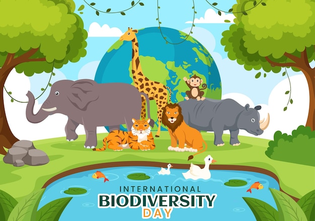 World Biodiversity Day on May 22 Illustration with Biological Diversity and Animal in Templates