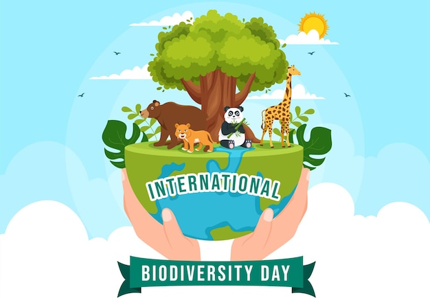 Всемирный день биоразнообразия 22 мая иллюстрация с изображением биологического разнообразия и животных в шаблонах