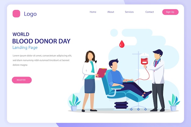 Vector world blood day landing page website flat vector template