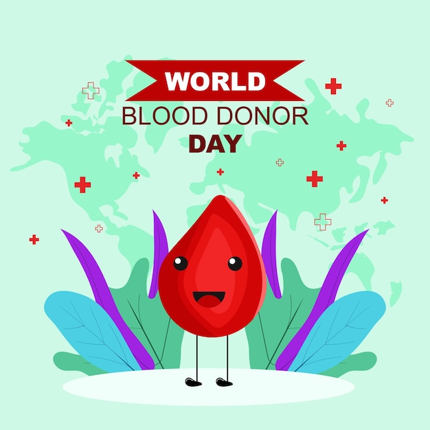 World blood donor day 14th june greeting poster design flat style vector flat illustration