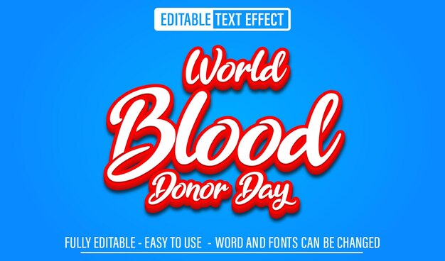 World blood donor day 3d editable text effect