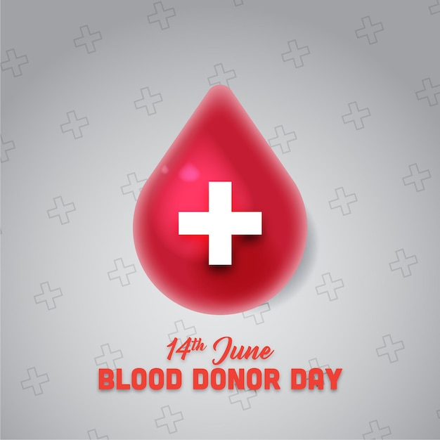 Vector world blood donor day background with realistic blood drop