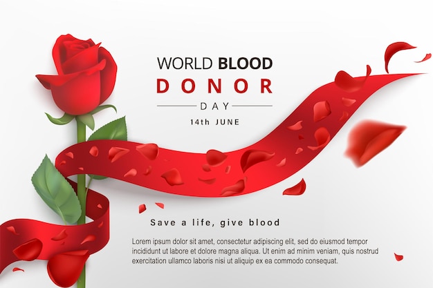 World blood donor day background with  ribbon wrapped rose