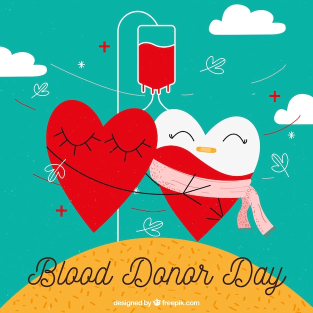 Вектор Всемирный день донора крови фон с двумя сердцами