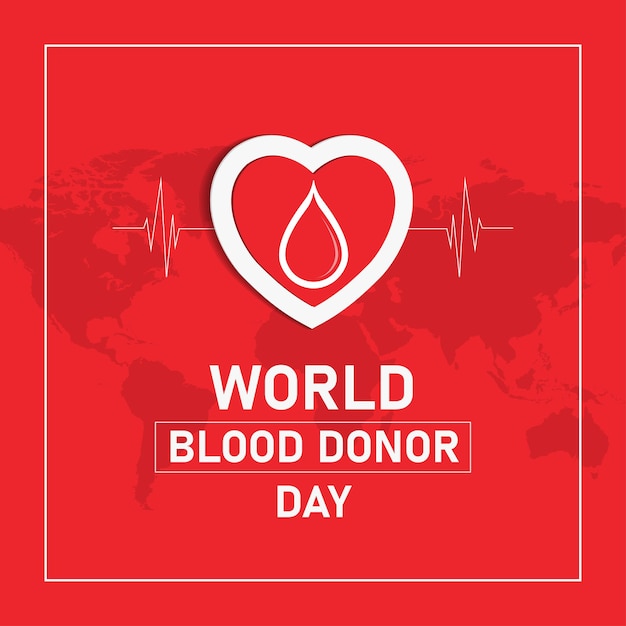 Vector world blood donor day banner poster with heart on red background