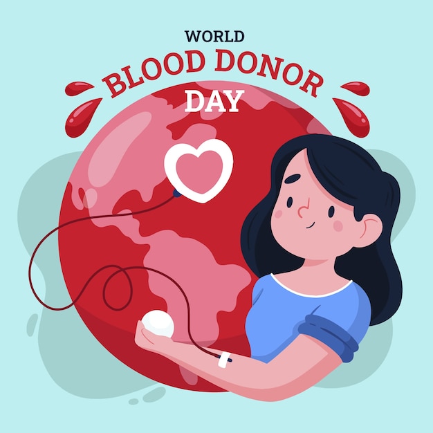 World blood donor day hand drawn flat illustration