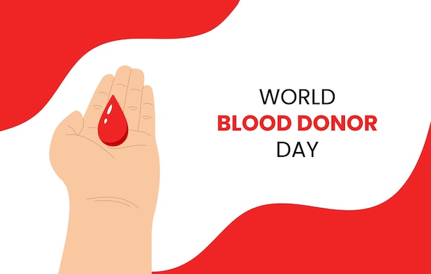 world blood donor day hand and drop of blood flat vector illustration