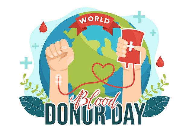 World Blood Donor Day Illustration with Human Donated Bloods for Give the Recipient in Save Life