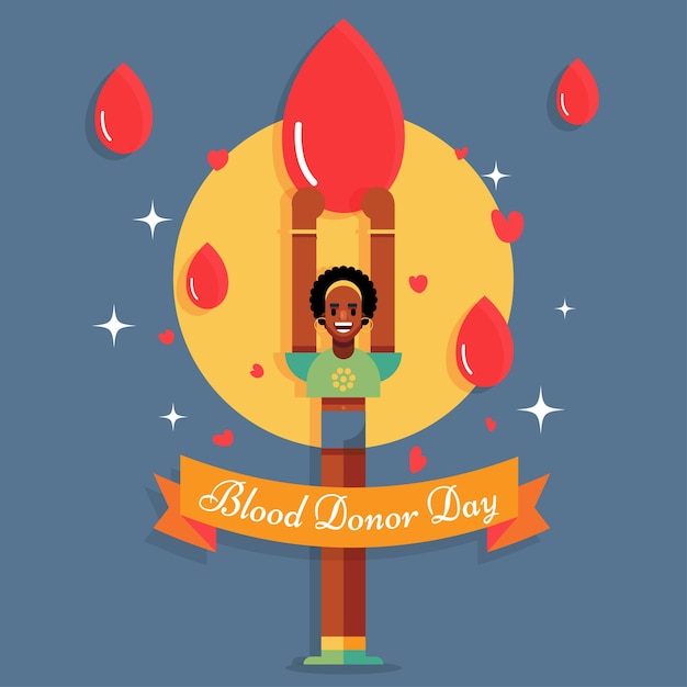 世界献血者デー画像6月14日寄付黒アフリカの女の子ポスターベクトルバナー画像