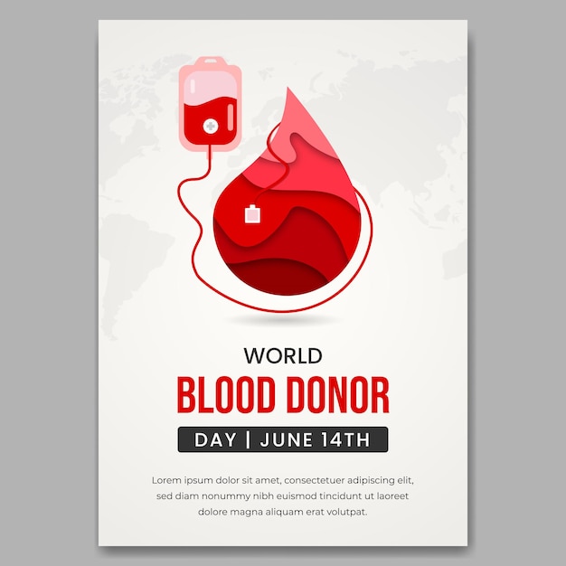 World blood donor day June 14th with blood bag and blood drop illustration poster design