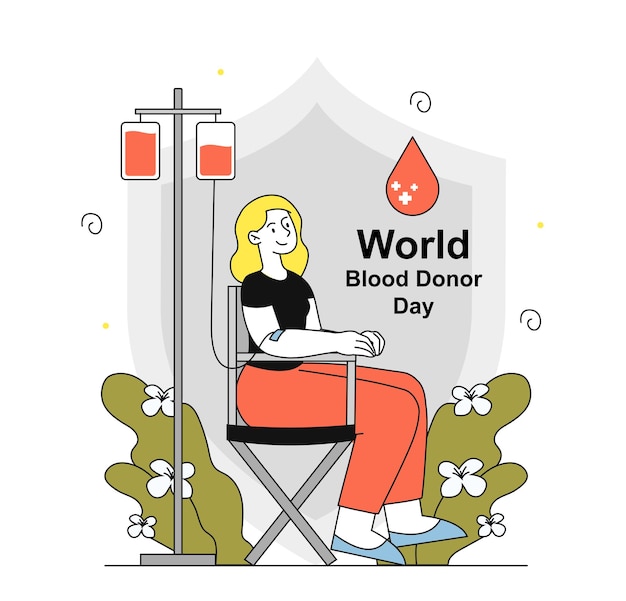 World blood donor day linear woman give plasma international holiday and festival activist and