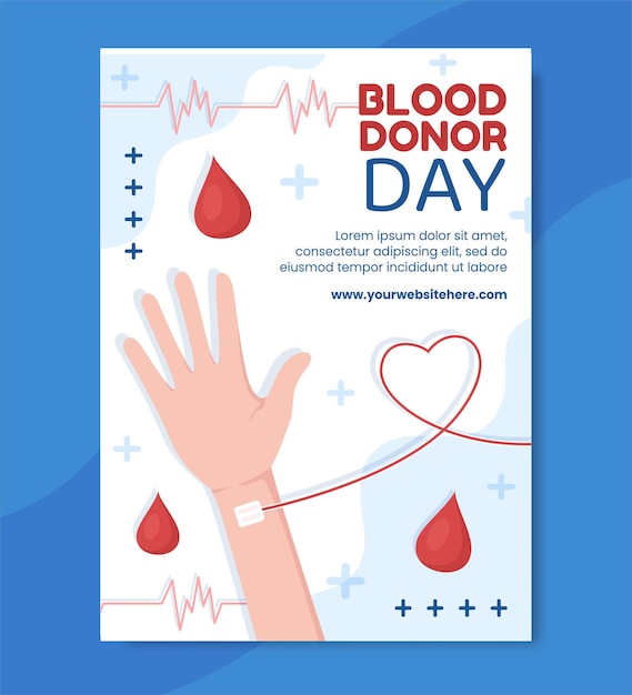 World Blood Donor Day Poster Template Flat Cartoon Background Vector Illustration
