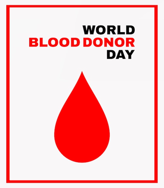 Giornata mondiale del donatore di sangue xamedical design concept per il 14 giugno banner con testo e goccia di sangue rossa illustrazione vettoriale