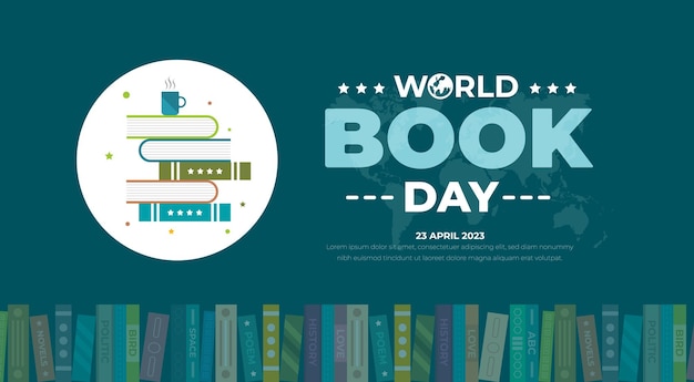 Vector world book day background or banner design template