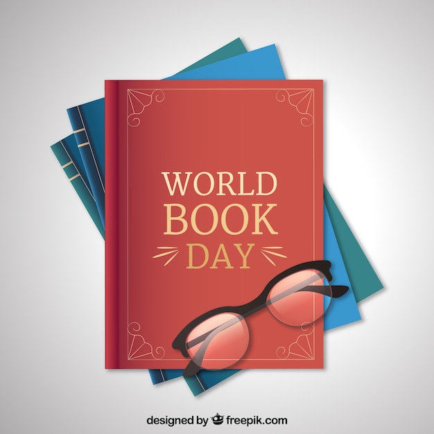 Vector world book day background in realistic style