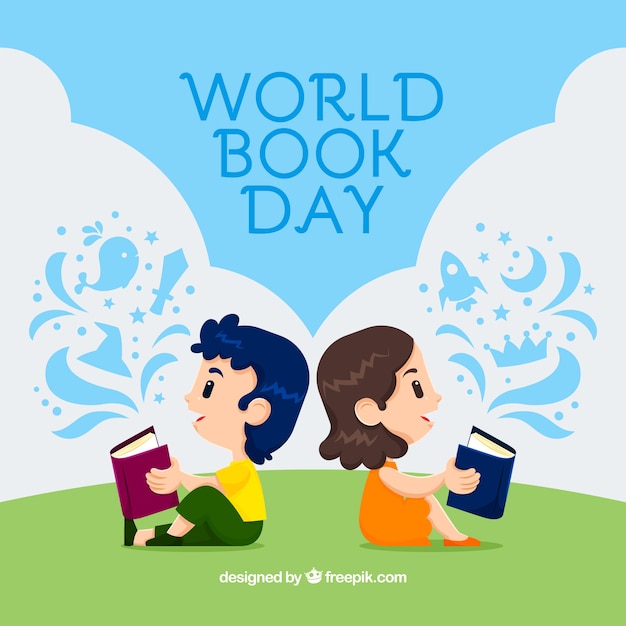 World book day background with kids reading