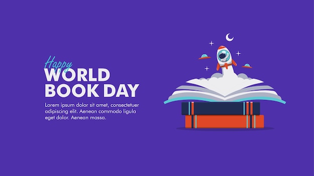 World book day banner template with space flight illustration