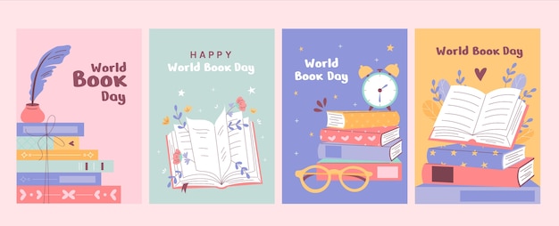 Vector world book day cards in hand drawn design