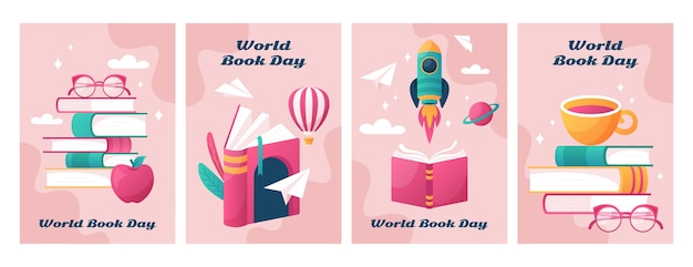 Vector world book day cartoon card set