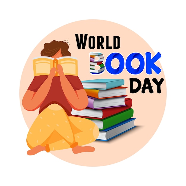 Vector world book day celebrated post card