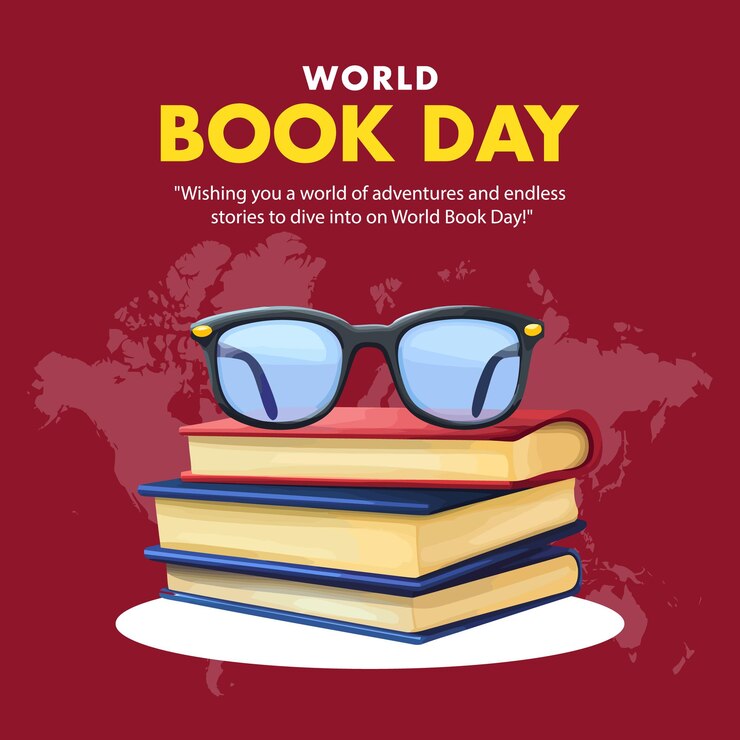 Vector world book day celebration with books and glasses