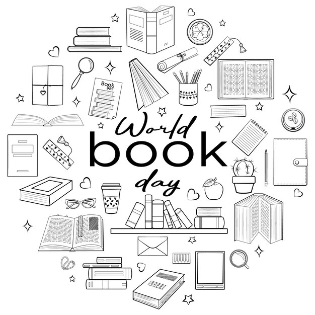 Vector world book day circle black